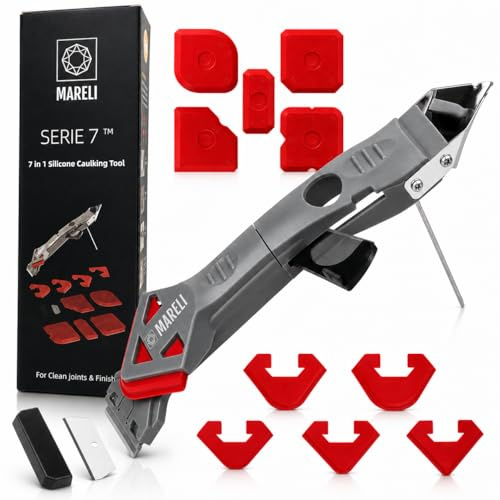 MARELI SERIE 7 - Spatola per Silicone Raschietto Togli Silicone Spatole per Silicone Calafataggio Flex Kit Silicone 7 in 1 Spatola Silicone Sigillante Professionale con Grout Remove per Bagno,Cucina