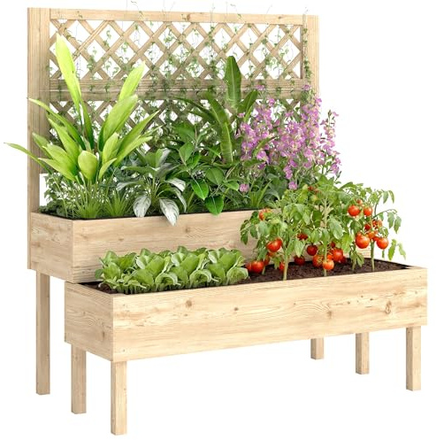Outsunny Hochbeet mit Rankgitter 2-stufig Blumenkasten 108x62x120 cm