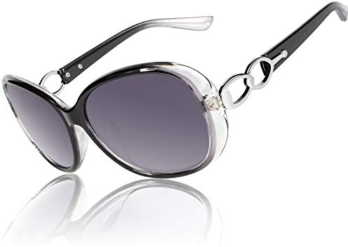 CGID Womens Ladies Sunglasses Polarised Retro Designer Sun Glasses Black Big Frame Oversized Shades UV Protection Goggles Rhinestones Grey Gradient Lens