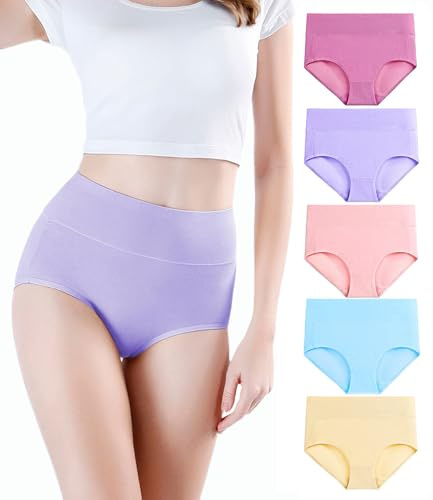 wirarpa Culotte Femme Coton Taille Haute Slips Lot de 5 Rouge Foncé/Violet/Rose Foncé/Bleu Clair/Jaune XS