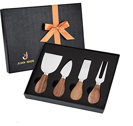 JLIAN MIOR Squisito set di 4 coltelli da formaggio, collezione completa di coltelli da formaggio in acciaio inox, ideale per regalo (Confezione regalo in quattro pezzi A)