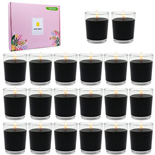 20 paket svarta votivljus i glas, oparfymerade små 5 cm sojavax halloween ljus för bröllopsfest hem semester avkoppling spa