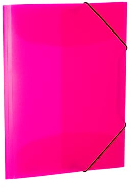 HERMA 19657 Lot de 3 porte-documents A4 Rose fluo translucide en plastique solide lavable très résistant avec rabats intérieurs et élastique pour enfants garçons et filles