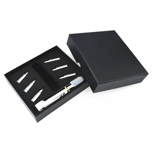 6 Edelstahl Whiskey Kühlsteine Patronenform inkl. Zange und Samtbeutel Wiederverwendbar Steine