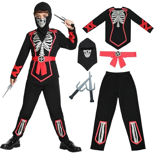 Sincere Party Vêtements Ninja pour les enfants pour les hommes et les femmes,Skull Skull Skull Print Ninja fantaisie dress up costume 12-13 ans