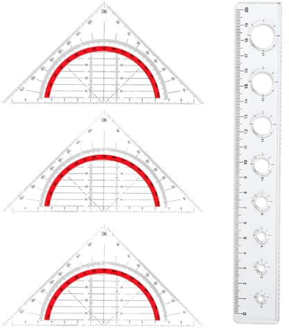 Fc'Noqgn 3 Quadrati Geometrici infrangibili Trasparenti, 1 regolo da 20 cm per la Scuola e L'Ufficio