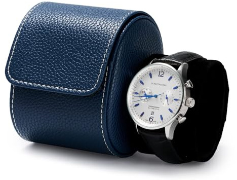 Papten Caja de reloj de cuero individual con regalo para hombres y mujeres, estuche para reloj de boda y almacenamiento de viaje (Azul)