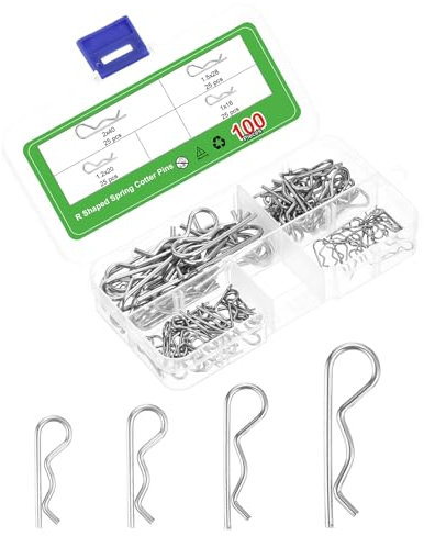 sourcing map 100Pcs 4 Sizes 304 Stainless Steel R Shaped Spring Cotter Pins Set, R Clips Cotter Pin Spring Fastener for Household Appliances, Sports Equipment, Car Mechanics Repair (Silver)