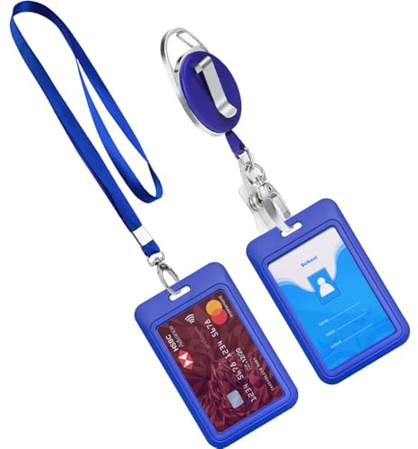 Juego de 2 portatarjetas correderas de plástico con ventana transparente, puerta vertical retráctil con llavero retráctil, puerta de plástico rígido, con cordón para oficina, escuela