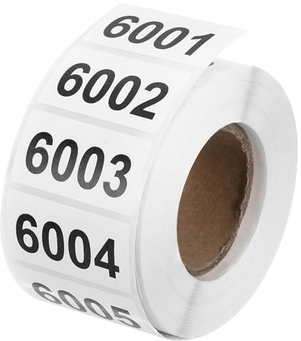 uxcell Consecutive Number Stickers, 6001-7000 Inventory Label Numbers Self Adhesive Waterproof Labels Tags for Storage Organizing Moving Box Labeling Business Supplies, White
