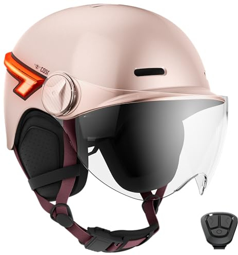 CASR Glow - Casque LED pour Vélo & Trottinette - Visière XL & Cache-Oreilles Amovibles, Clignotants arrières & Télécommande - Joli Design Urbain pour Homme & Femme - Rose Transparant - Taille M