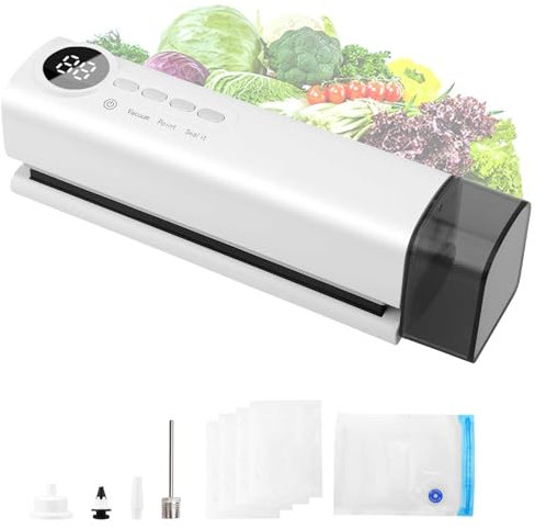 Mini Machine sous Vide Alimentaire avec Pompe Externe et gonflage 5 Sacs sous Vide, Machine a Sceller Sachet pour Conservation et Le Stockage des Aliments, Portable Pompe à Air (Beige)
