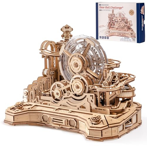 ROKR 3D Wooden Puzzle Marble Run Model Kits for Adults to Build,Gear Ball Challegne Building Toy,DIY Desk Decor Gifts for Men and Children
