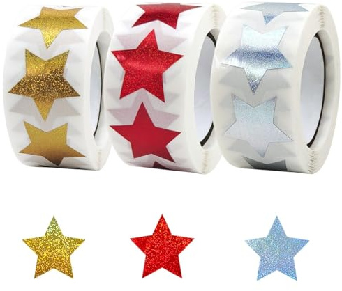 Lot de 1800 étoiles autocollantes à paillettes pour scrapbooking, décoration de cadeau, autocollants de récompense pour enfants, étoiles dorées