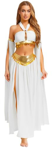 JIZYO Ensemble Costume Danse Orientale Femme Costume Oriental Tenue Danse du Ventre Danseuse Spectacle Blanc L