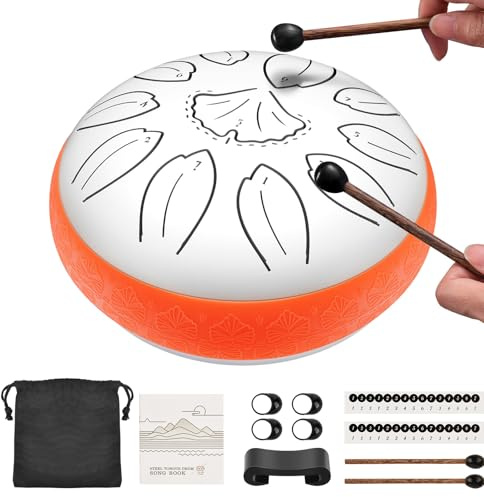 LEKATO Tungtrumma, 15 cm (6 tum) 11 anteckningar i C-nyckel, stål tungtrumma mini handpanna (vit)