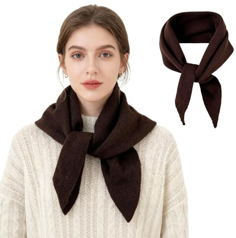 KASESSS Chocolate Brown Triangle Scarf For Women, Cozy Blend Wool Triangle Scarf Lightweight Shawl, Warm Soft Neck Warmer, Knitted Triangular Neckerchief Headscarf Gifts for Women Versatile Daily