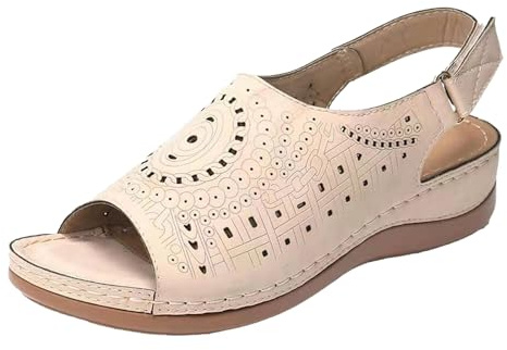 SHOBDW Sandalias Deportivas Ortopédicas Para Mujer Moda Zapatos De Caña Retro Con Hebilla Y Punta Abierta Tacón Hueco Atadas Al Tobillo Comodas Confort Zapatillas Senderismo Verano Mayor Blanco 36