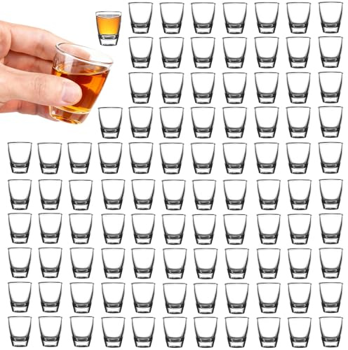 96 PCS Vasos De Chupito, Vasos Mini de Degustación 35 ml, Cristal en Forma de Huevo para Eventos, Vaso Individual con Base Gruesa, Vaso de Cristal Reforzado, Copas de para Licores Fuertes y Vodka