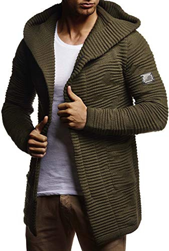 Leif Nelson Hombres Chaqueta de Punto Chaqueta de la Capilla LN-7180 Caqui Small