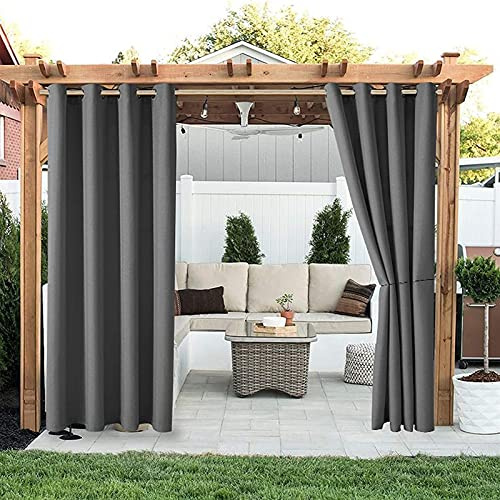 Liveinu Rideaux Imperméable d'extérieur, Rideau Résistant à la Décoloration Rideau Occultants avec Oeillet pour Porche Avant, Pergola, Cabanon, Gazebo 1 Pièce 120x150cm Gris
