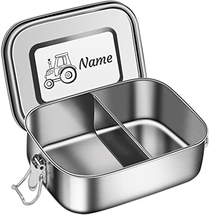 CGFN Edelstahl Brotdose, Brotdose mit Namen & Muster, Umweltfreundlich und BPA-frei, Brotdose Auslaufsicher inkl. Trennen und Dichtring, Geeignet für Schule/Arbeit/Fitness/Picknick (1000ml)