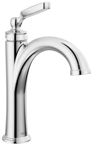 Delta Woodhurst Chrome Bathroom Faucet 1 Hole, Single Hole Bathroom Sink Faucet for Vanity, Metal Push-Pop Drain Assembly, Chrome 532-MPU-DST