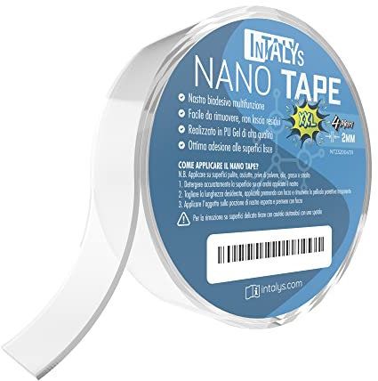 Nano Tape, Nastro Biadesivo Extra Forte in Gel Trasparente Rimovibile e Lavabile, Non lascia tracce, Rotolo Grande 4M