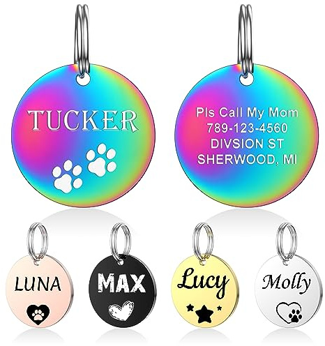 YEHANTI Medaille Chien avec Gravure Personnalisée, Médaille Chien et Chat Identification avec des icônes belles, Medaille Pour Chien en Acier Inoxydable avec Prénom Adresse Tel Gravés (Rond)
