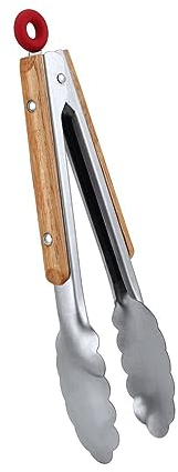 Küchenzange aus Edelstahl, 9 Zoll und 12 Zoll Verschließbare Lebensmittelzange aus Metall mit Holzgriffen, Grillzange für Pfannen und Grill, 9 Zoll