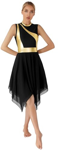 Yihuimin Damen Patchwokr Tanzkleid Metallic Kirche Tanzkostüm Glänzende Lyrischen Kleid Ärmellose Tanzwettbewerb Kleid Schwarz XXL