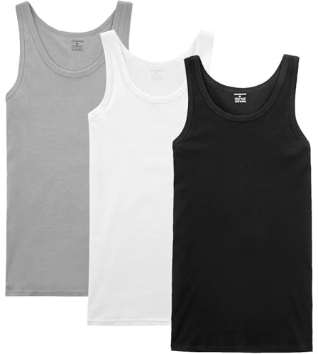 NUOZA Mens Vests Tops 3 Pack Black Tank Top Men Cotton Ribbed Vests for Men UK Sleeveless Undershirts for Gym Running Summer Multiple Colors and Sizes White Gray L