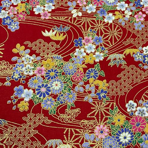 Jukway Tela de Algodón por Metros, 50 X 145 cm, 100% Algodón, Diseño Bronceado, Estampado Floral, Paños Decorativos Para Costura Acolchado Manualidades Cortinas Tapicería (02- Diseño Rojo)