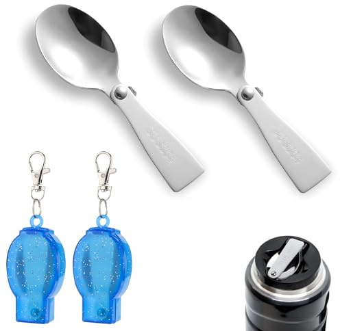 2st Fällbar Sked för Thermos Funtainer Matburk 10oz, Rostfria Skedar Utbyte med Låda Metall Hopfällbar Sked Kompatibel med Thermos Serveringsskedar för Camping Utomhus Picknick