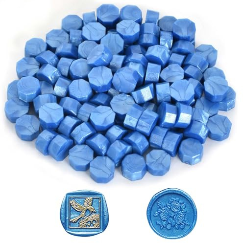 100 Piezas Cuentas de Sello de Cera, Cera para Sellos de Lacre Azul, Perlas de Cera para Lacrar Octogonales, para Sellos de Cera, Cartas, Sobres, Tarjetas, Manualidades, Envoltura de Regalos