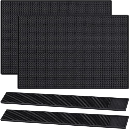 Jingmore 4 alfombrillas de goma de 18 x 12 pulgadas y 24 x 3 pulgadas, color negro, gruesa, duradera y elegante, accesorios de bar, alfombrillas de bar para encimera, cafetería, cocina, restaurantes,