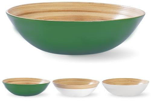 VIETLUSH Handgefertigte Salatschüssel aus natürlichem Bambus, 30,5 cm | Leichte, große Bambusschale für Lebensmittel, Obst und Servieren | Elegante Holzschale für Küche, Salat & Dekoration (Olivegrün)