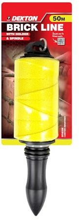 Dekton 50m Brick Line with Holder- Multi-Purpose String Ideal for Building Work |with Plastic Spindle Handle and Lock 1.5x50mm| High-Visibility Long Line Leveling Tool for Bricklaying and Masonry