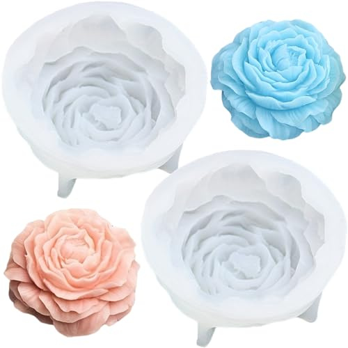pekifaves 2 Pezzi stampi in silicone per candele a forma di fiore di peonia, stampi in silicone, stampi per candele 3D, fai da te, per realizzare candele e sapone