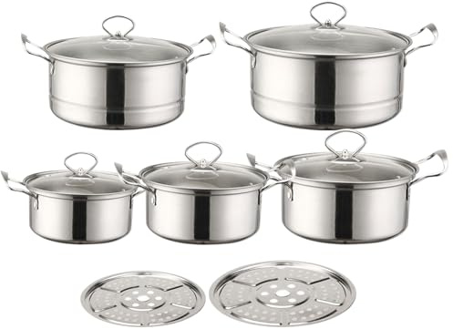 Jeu De Casseroles Antiadhésif | Ensemble de Marmites | Batterie De Cuisine Pour Cuisson À La Vapeur, Préparation De Soupes Et Plats Mixtes