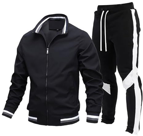 Generisch Bonnet Survêtement Homme 2024 Tenue 2 Pièces Casual Contraste Sport Jogging Ensemble Survêtement en Néoprène Costumes Enfants, Noir , L
