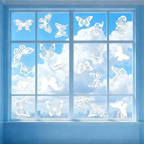 24 pegatinas para ventanas con protección de pájaros, mariposas con rasqueta amarilla, adhesivo de cristal anticolisiones, transparente estático reutilizable, decoración para ventana, puerta de