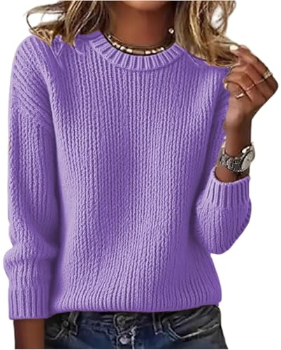 Generico Maglione Donna Invernale Maglia Donna Invernale Oversize Termico Norvegesi Maglioncini Pullover Particolari Maglie Cashmere Manica Lunga Sottile Tops Elegante Sweater Abbigliamento 2#Viola L