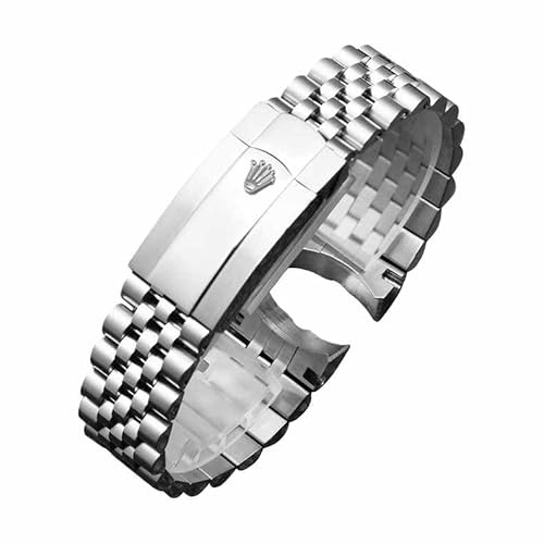 ROUHO Acciaio Inossidabile Massiccio Cinturino Orologio – Ricambio Bracciale Orologio con Chiusura Deployante per Rolex Datejust 36mm & 41mm-Argento 20mm