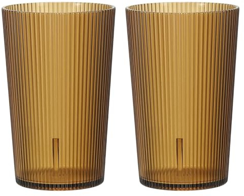 QUARKZMAN Bicchieri Da Bere In Plastica Trasparente Riutilizzabili, Set Di Bicchieri Da Bere Rigati 9.5oz Bicchiere D'Acqua In Plastica Infrangibile Impilabile (Marrone, 2Pezzi)