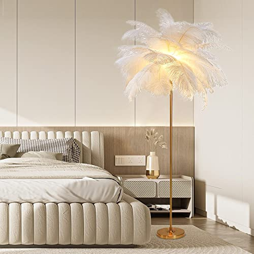Lamps Room,Feather lamp,uplighter lamp,Ostrich Feather Lamps,Gold Floor Standing Lamp 3 Colors Dimmable for Children's Room,Bedroom Living Room