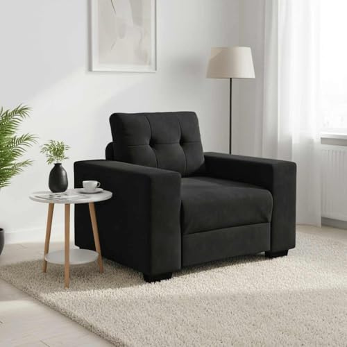GeenYuu Fåtölj svart 60 cm sammet, mysig relaxsoffa för vardagsrum, sovrum, robust plywoodram, max. 110 kg lastkapacitet