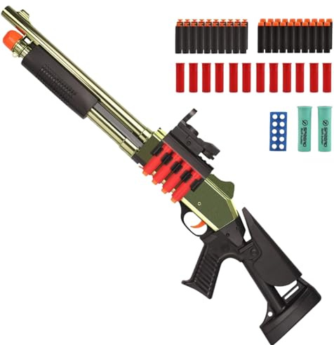 Blaster per freccette in schiuma EVA morbida da 76 cm, con 14 involucri a guscio, 50 freccette in schiuma, fucile realistico a pompa, per oltre 14 anni