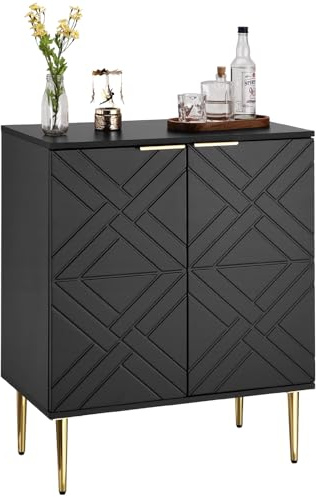 RBFGYIOP Credenza buffet moderna in legno nero con 2 ante a rilievo, ampio spazio contenitivo, perfetta per sala da pranzo, soggiorno, cucina o ingresso, ideale come mobile per stoviglie o scarpiere,