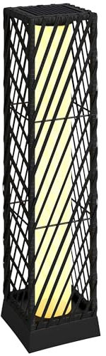 Outsunny Linterna de Jardín de Ratán, Farola Solar Exterior con Luces LED Encendido y Apagado Automático, Impermeable, IP44, Lámpara de pie para Terraza, Balcón, Patio, 16x16x68 cm, Negro